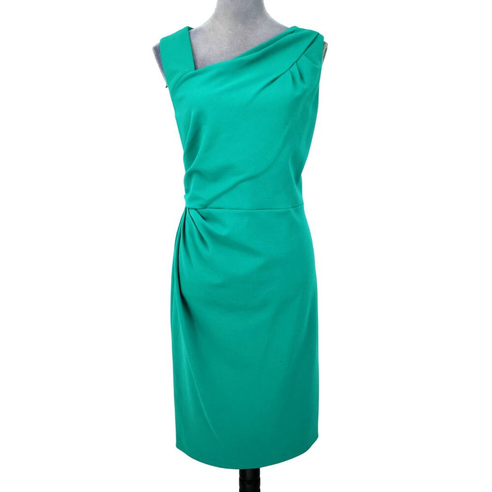 Calvin Klein Dress Womens 14 Green Sheath Ruched Stretch Back Zip Party Cocktail
